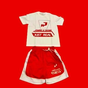 White and Red T-Shirt and Shorts Set